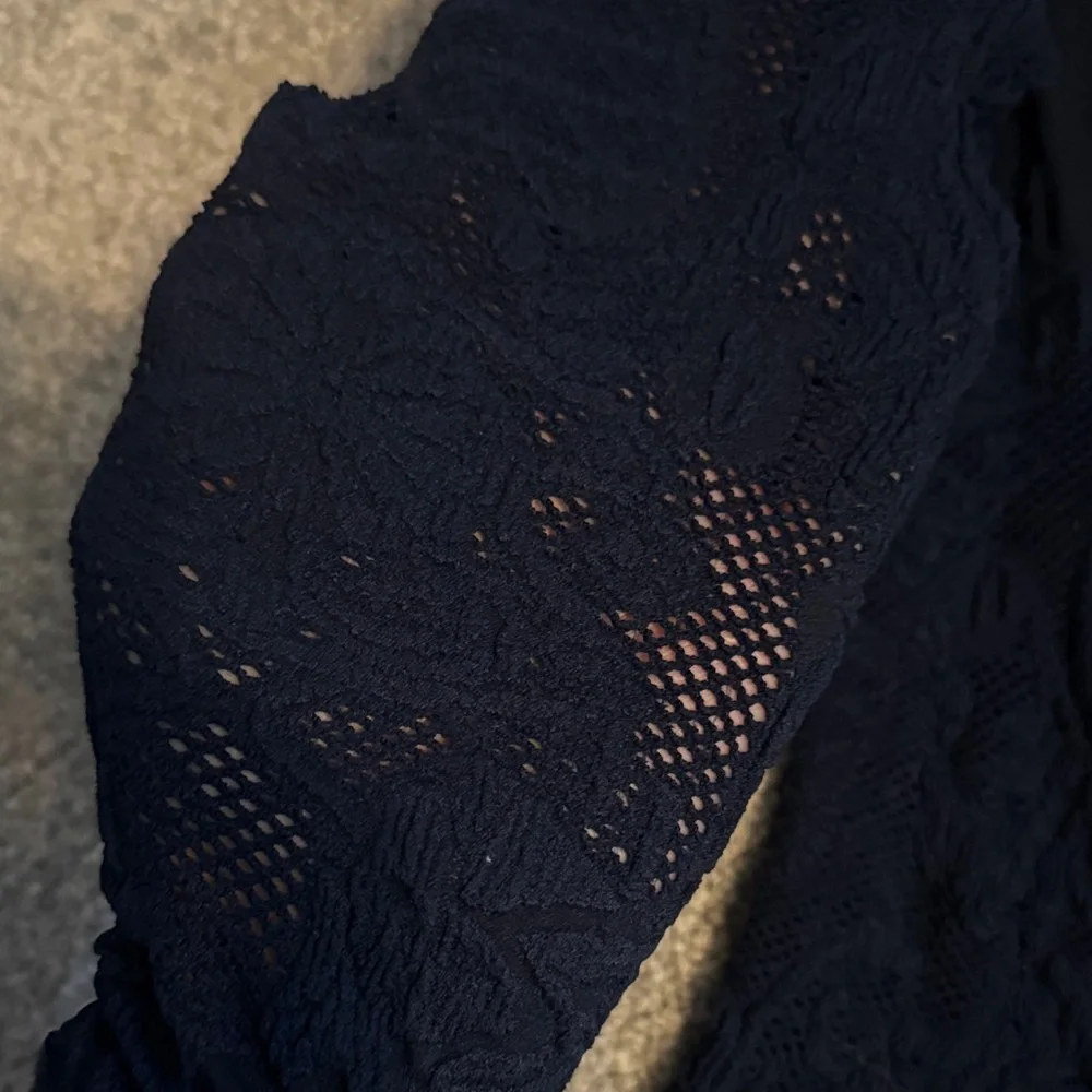 Free People Navy Lace Long Sleeve Top
